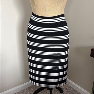 Adrianna Papell Black and White Striped Pencil Skirt